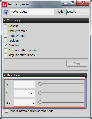 Light direction settings
