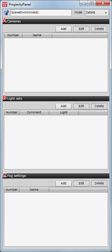 Rendering environment settings panel