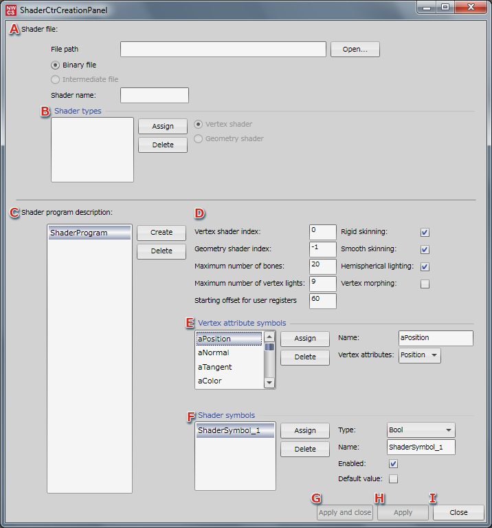 Shader Creation Panel