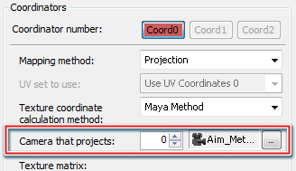 Setting the camera in the material Property window