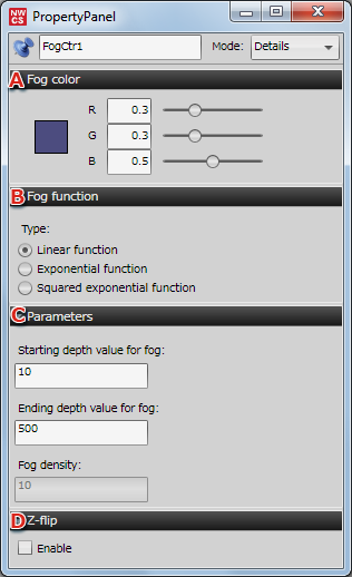 Fog Properties panel settings