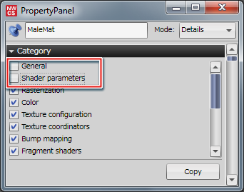 Editing Properties panel categories